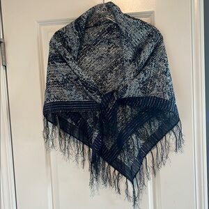 Chico's Navy and Silver Patterned Scarf